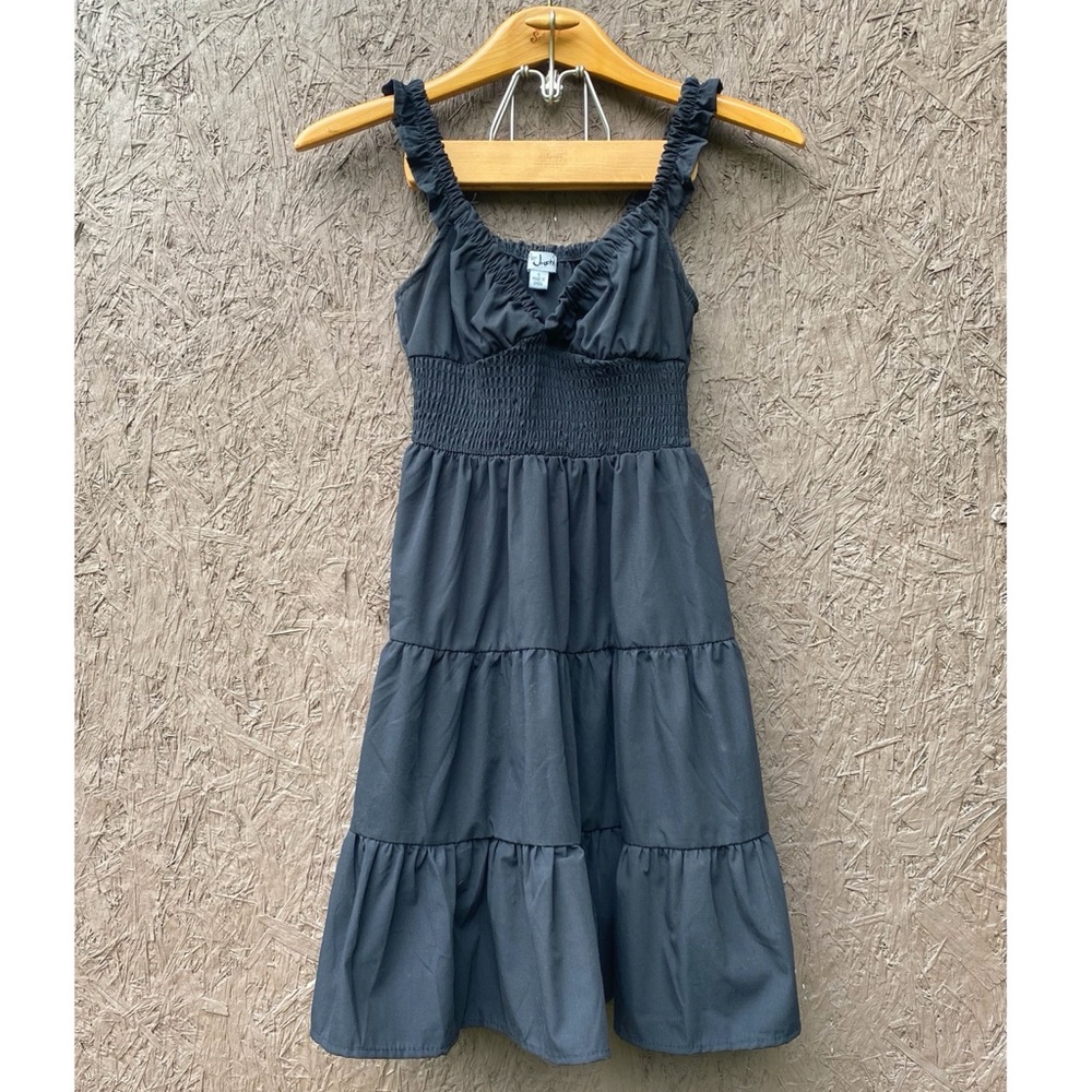 Ribbed and Ruffled Black Dress